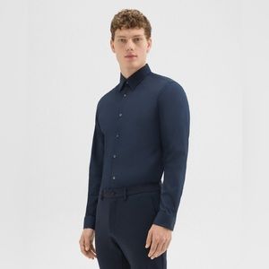 Theory men’s large (L) button-up collared tailored navy blue dress shirt